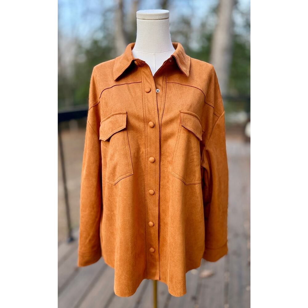 NWT Camel Rust Shacket Overshirt Jacket L Button Front Utility Top by Grey Lab
